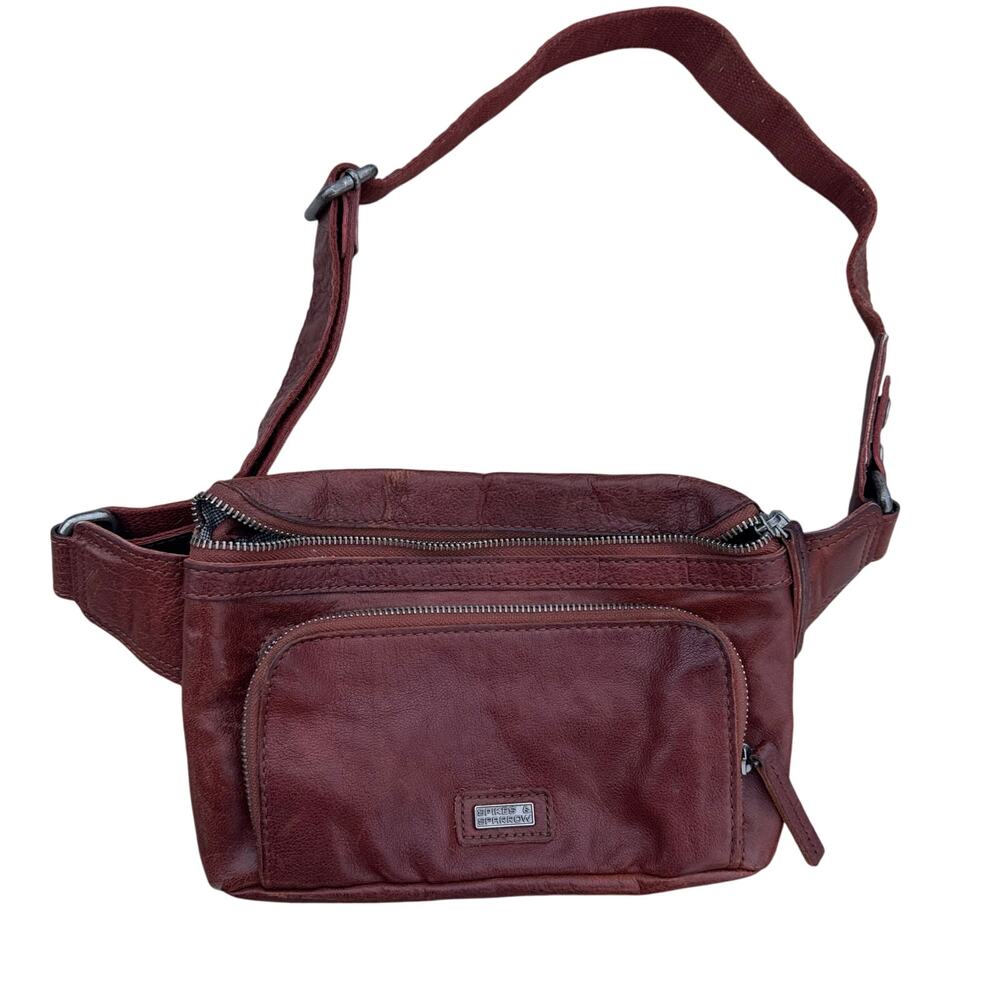 SPIKES & SPARROW Brown Leather Fanny Pack Front Zip Adjustable Waist Belt Bag